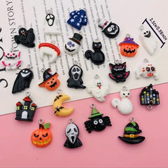 10pcs Halloween Resin Pumpkin Head Bat Demon Persian Cat Shirt Castl
