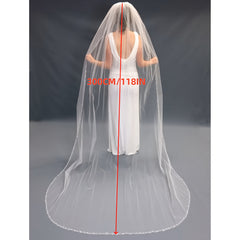 Chapel Length Wedding Veil Organza Beaded Rhinestone Edge Bridal Accessories