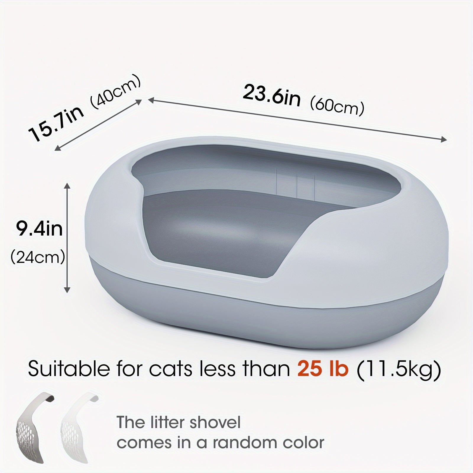 Large Cat Litter Box with Raised Fence & Shovel - For Cats Under 11.5kg