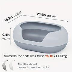 Large Cat Litter Box with Raised Fence & Shovel - For Cats Under 11.5kg