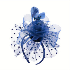 Flower Faux Feather Headband Mesh Hair Band Tea Party Horse Race Derby Hat Acces