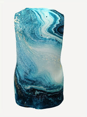 Ocean Print V Neck Plus Size Tank Top