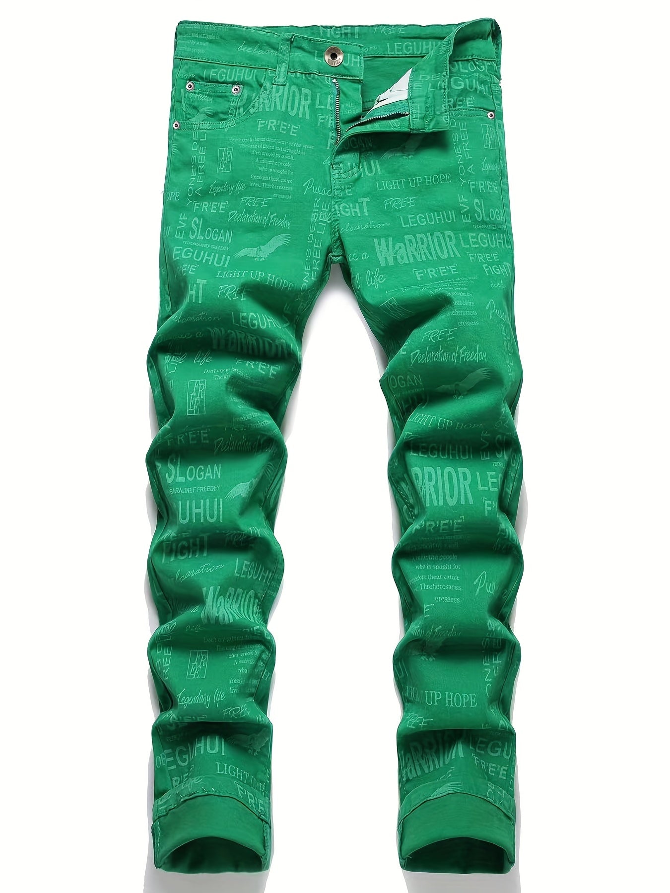 Men's Winter Casual Alphabets Print Slim Fit Straight Jeans