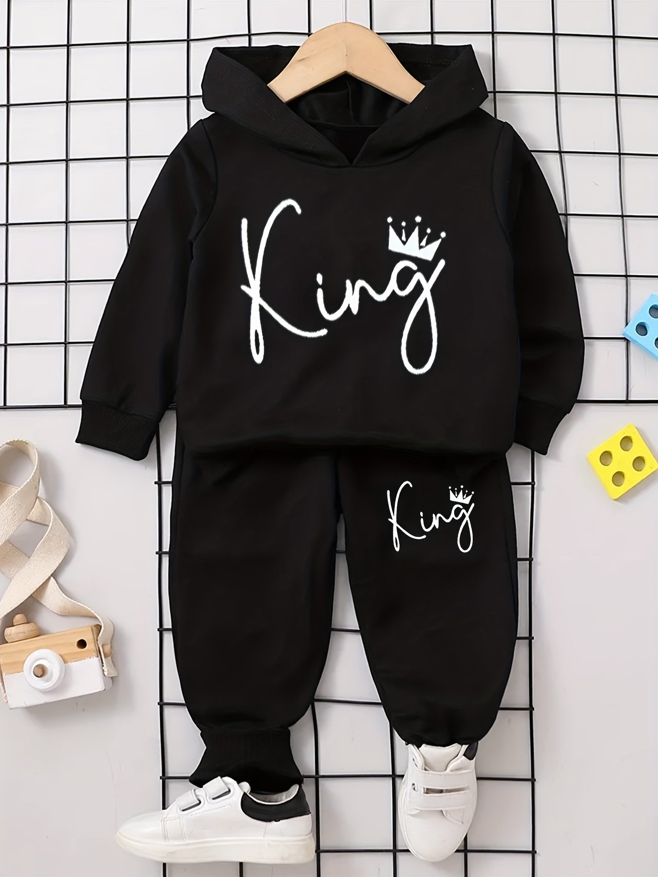 Toddler Boy's 2pcs Hoodie & Sweatpants Set KING Print Top Casual Outfits