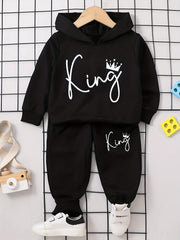 Toddler Boy's 2pcs Hoodie & Sweatpants Set KING Print Top Casual Outfits