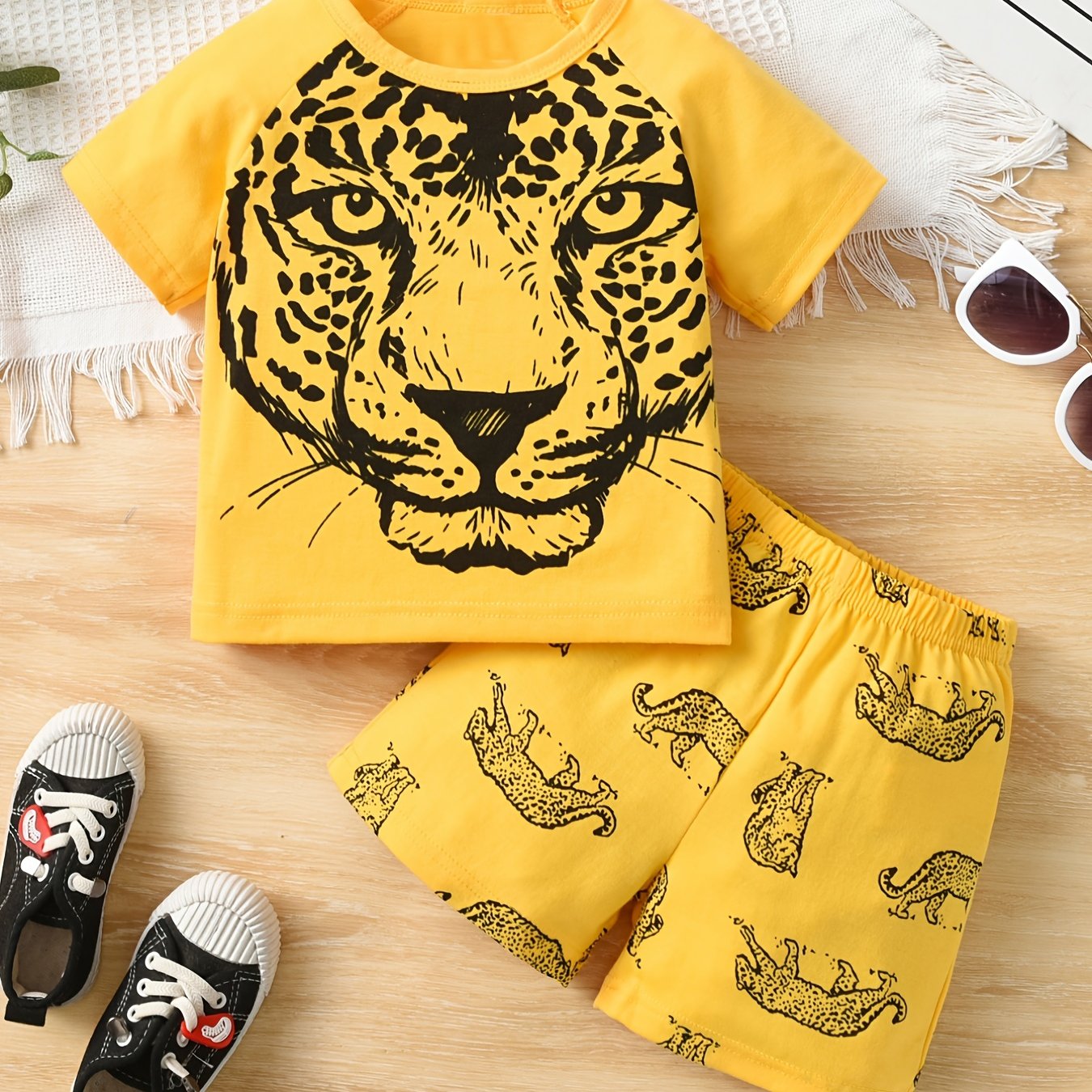 Boys Leopard Casual Outfit T shirt & Shorts Set Summer Kids Clothes