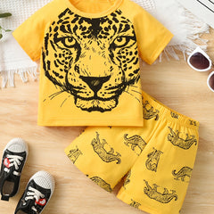Boys Leopard Casual Outfit T shirt & Shorts Set Summer Kids Clothes