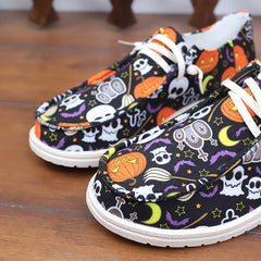 Women's Pumpkin & Ghost Pattern Shoes Slip On Low Round Toe Non slip Canvas Shoe