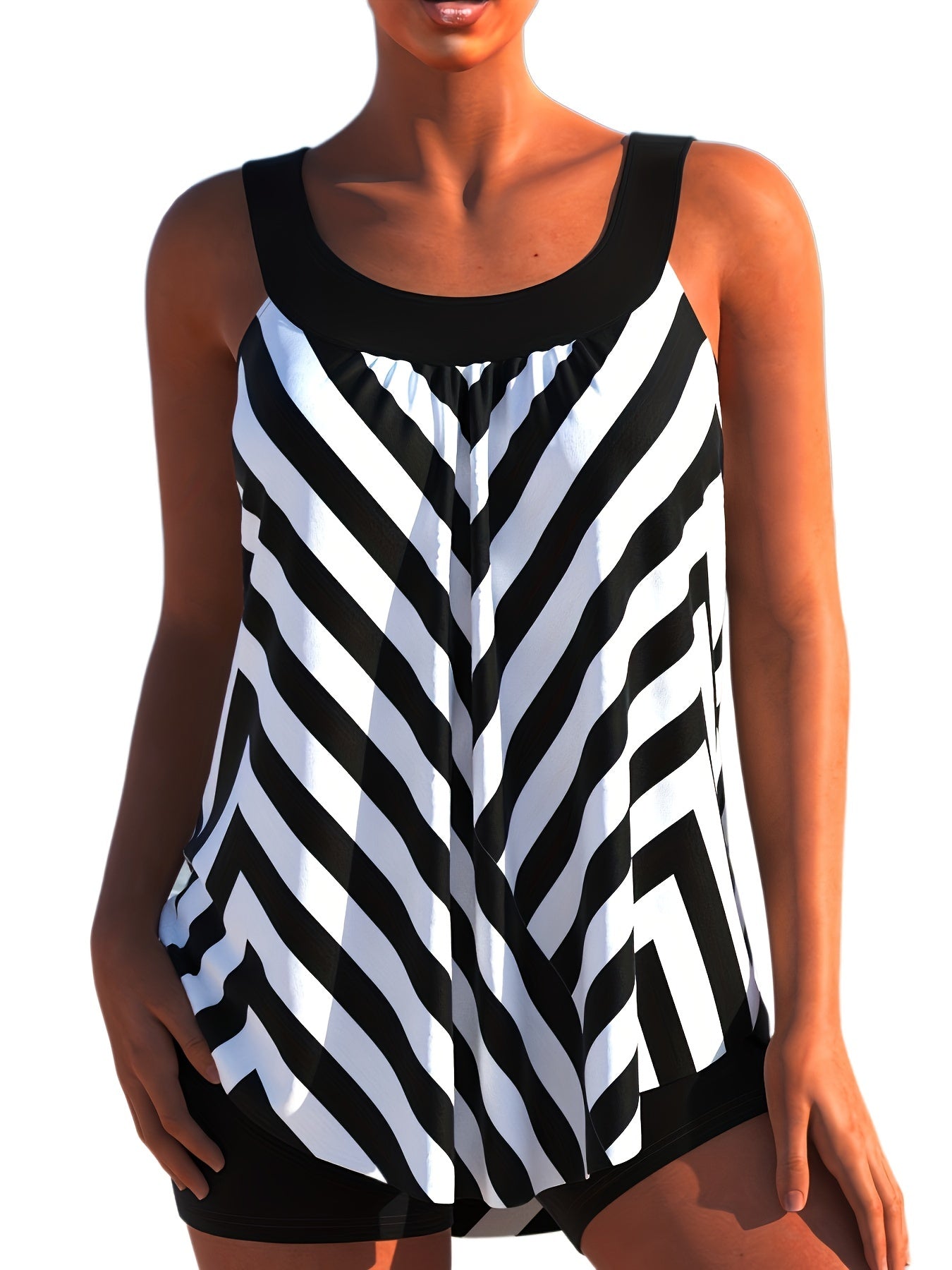 Geometric Print Tank Top & Shorts Swimsuit Set