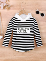 Girls' Striped & Letter Print Hoodie Top