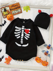 Baby Halloween Skull Graphic Onesie & Hat Set