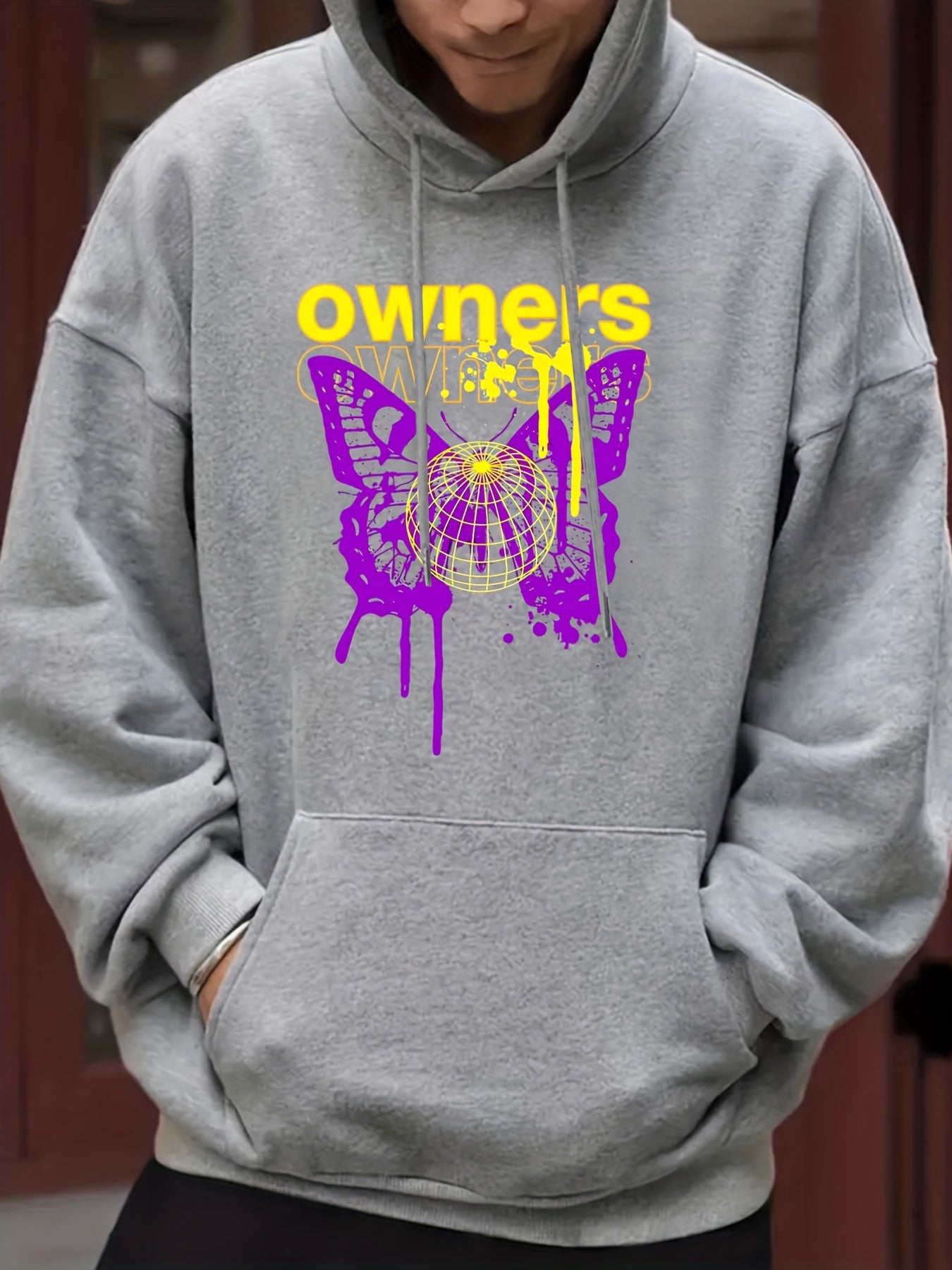 Men's Casual Butterfly Print Hooded Sweatshirt