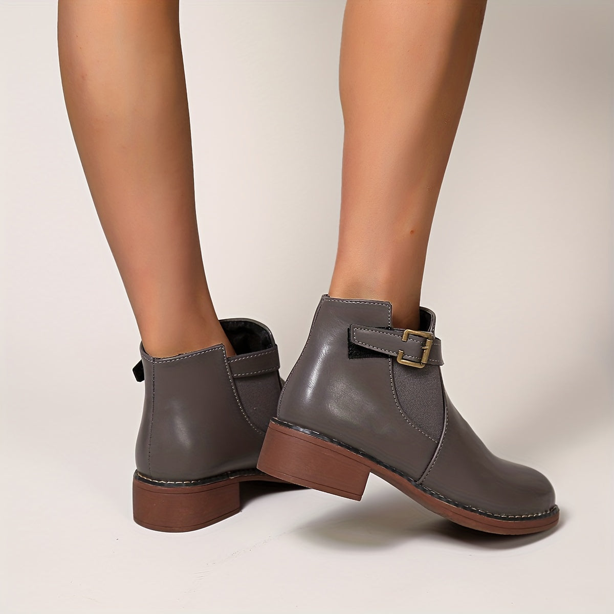 Chunky Heeled Ankle Boots Retro Buckle Combat Boots