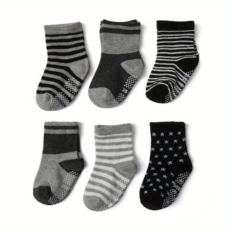 Baby Stars Striped Print Crew Socks Non slip Cotton Toddler Socks