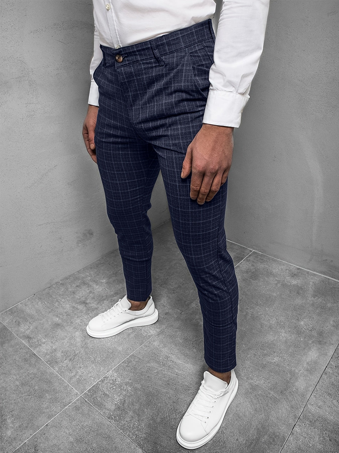 Men's Slim Fit Plaid Stretch Dress Pants