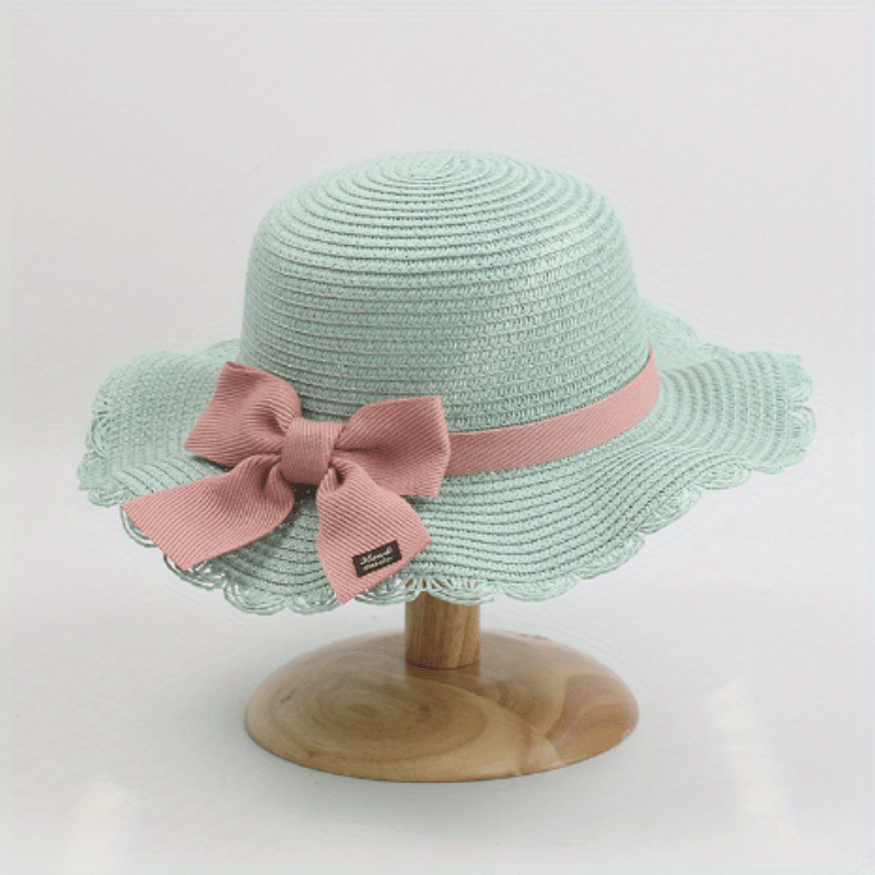 Kids Summer Beach Sun Hats Lotus Leaf Brim Outdoor Sun Protection Straw Cap