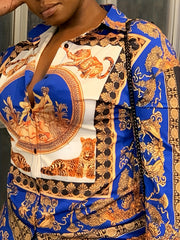 Random Print Button Front Long Sleeve Shirt Women's Plus Casual Blouse