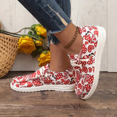 Women's Cartoon Heart Canvas Slip-on Shoes Low Casual Sneaker