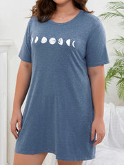 Women's Plus Moon Print Round Neck Short Sleeve Sleep Tee Dress