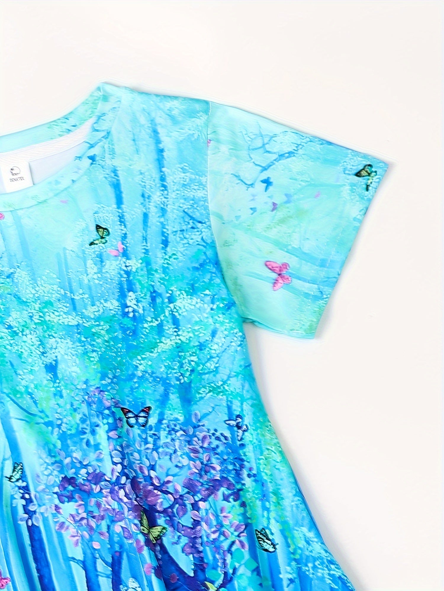 3D Print Magic Forest Graphic Flower Short Sleeve Dress Girls