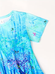 3D Print Magic Forest Graphic Flower Short Sleeve Dress Girls