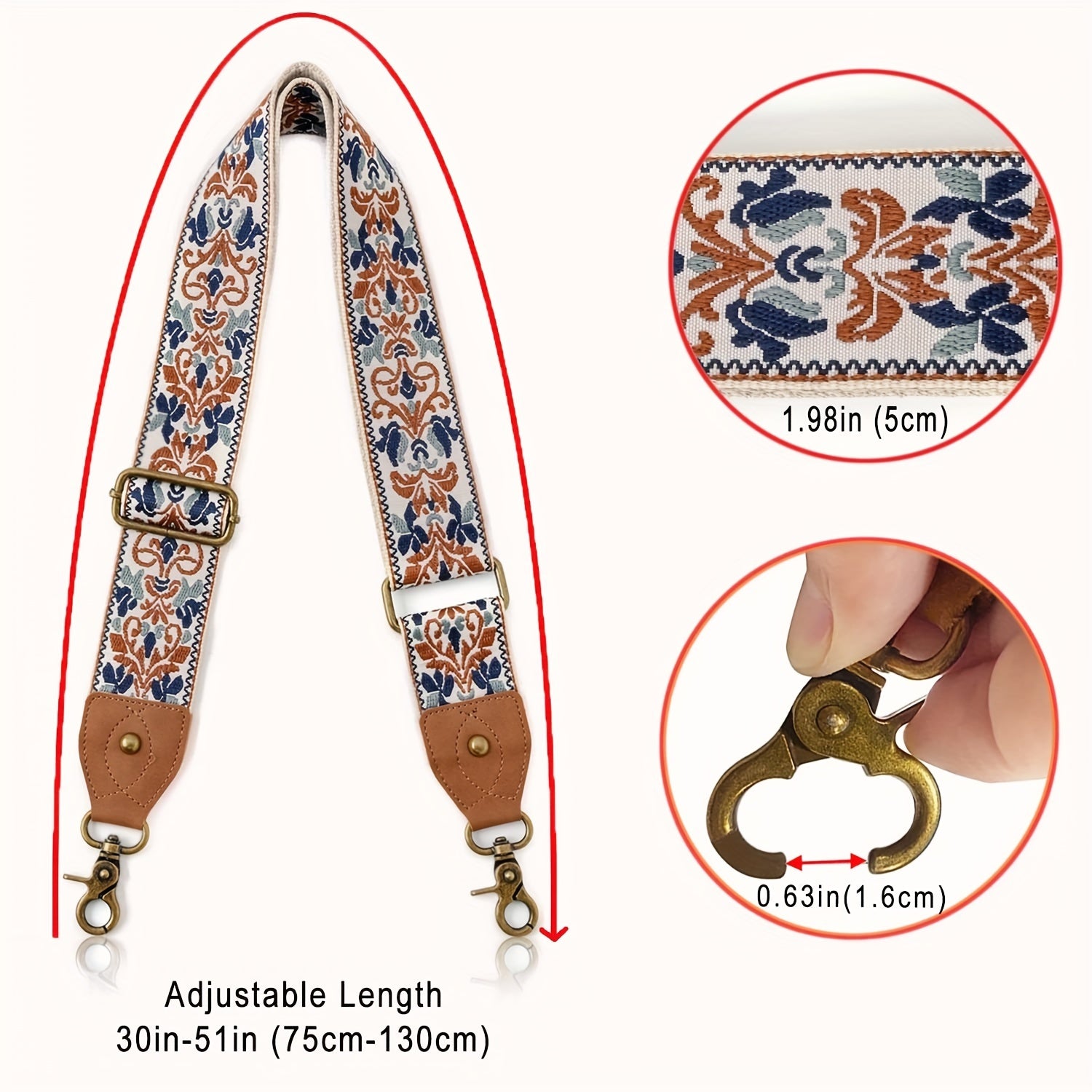 Ethnic Embroidered Wide Shoulder Strap Adjustable Replacement Belt