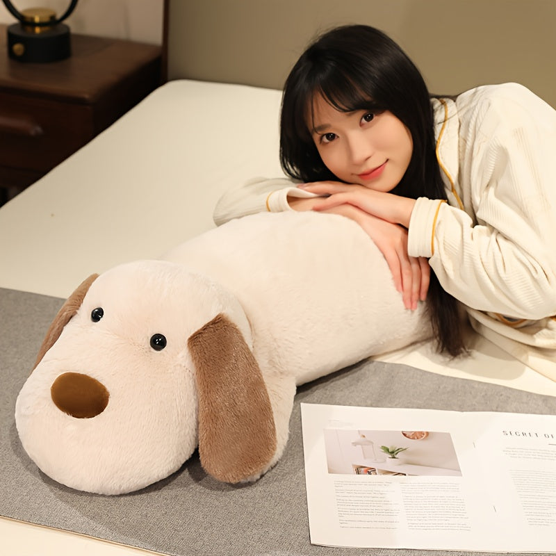XL Dog Plush Throw Pillow Soft Beige Brown Cuddly Puppy Oversized Stuffed Animal