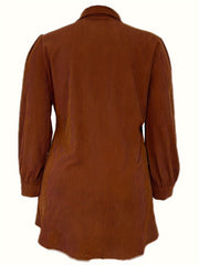 Solid Corduroy Button Up Long Sleeve Shirt Dress