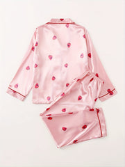 Strawberry Pattern Satin Pajama Set