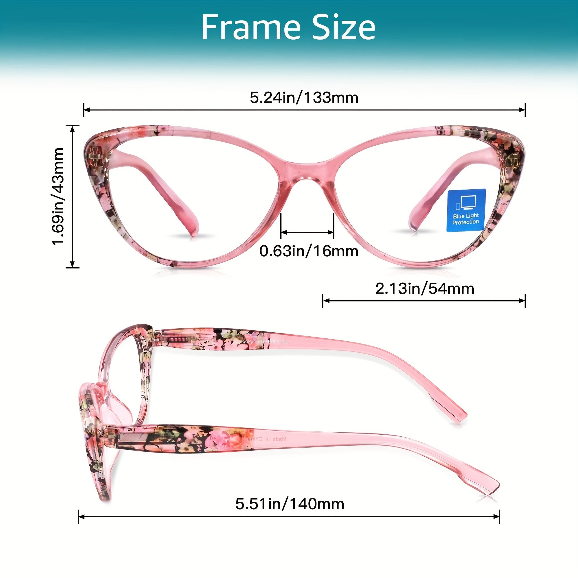 Floral Cat Eye Reading Glasses for Women Light Blocking Anti Eye Strain Glare