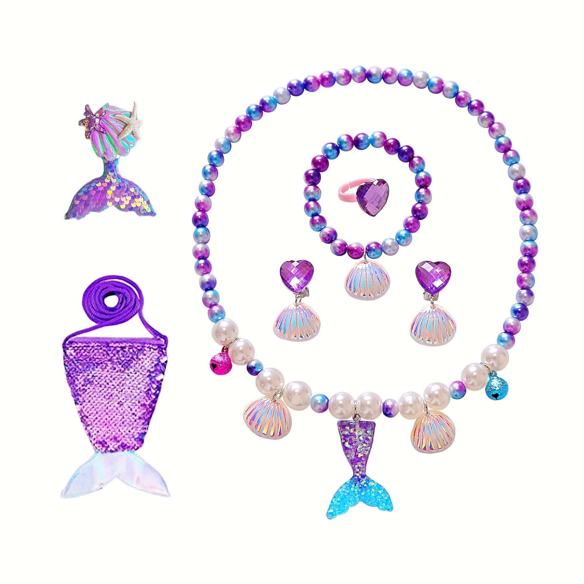 6pcs Mermaid Jewelry Kit For Girls Christmas Birthday Party Supplies