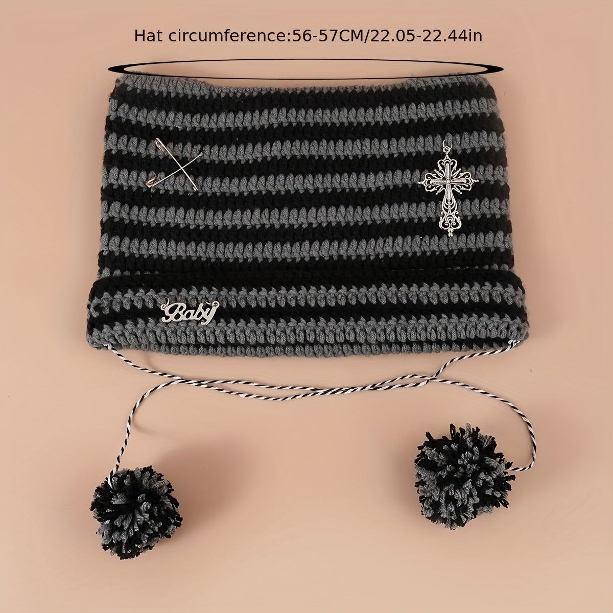 Y2K Cat Beanies Vintage Pom Pom Chain Crochet Hats