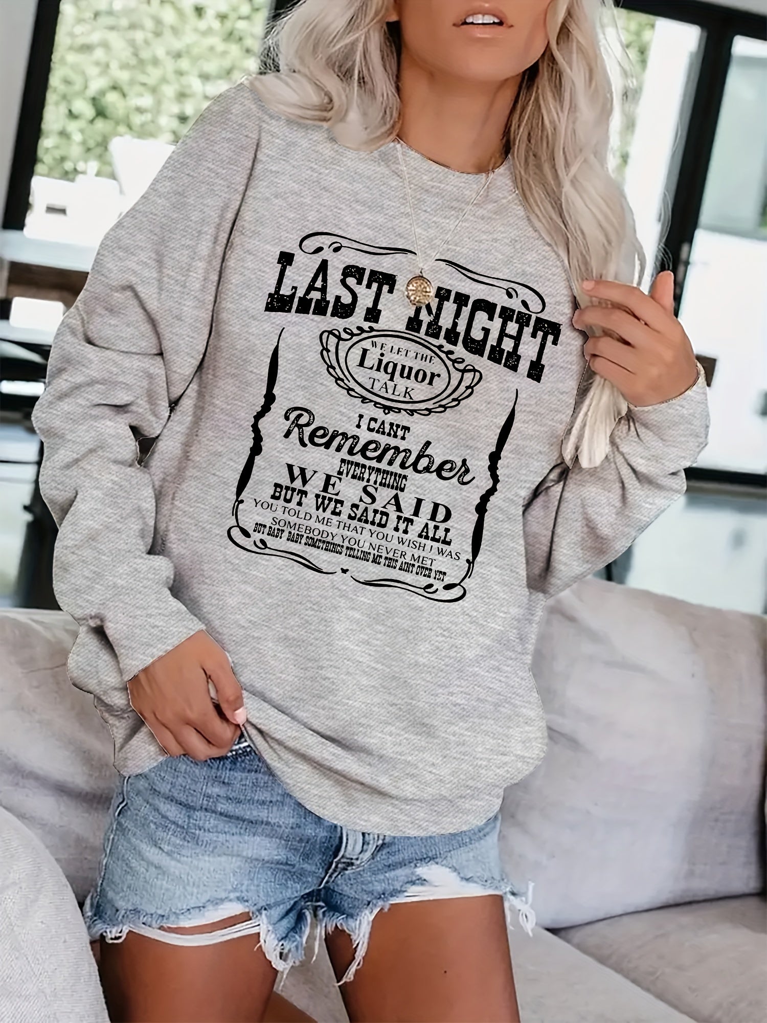 Letter Print Pullover Sweatshirt for Fall & Winter Women's Clothing