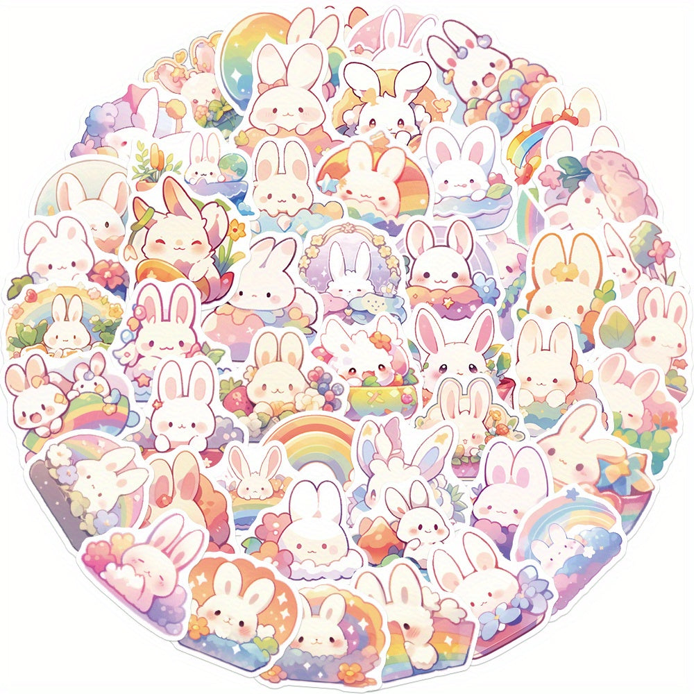 50 Sheets Rainbow Rabbit Sticker Decoration Water Cup Scrapbook Luggage