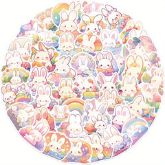 50 Sheets Rainbow Rabbit Sticker Decoration Water Cup Scrapbook Luggage