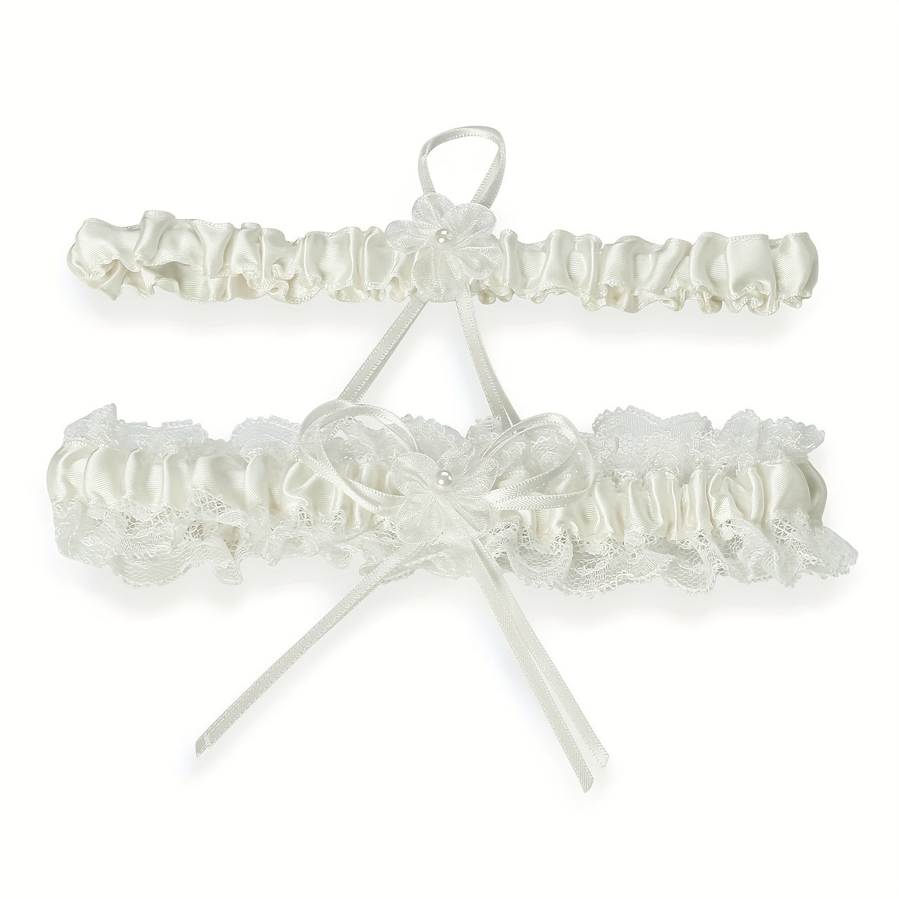 Satin Lace Bridal Garter with Ribbon Bowknot Elastic Straps