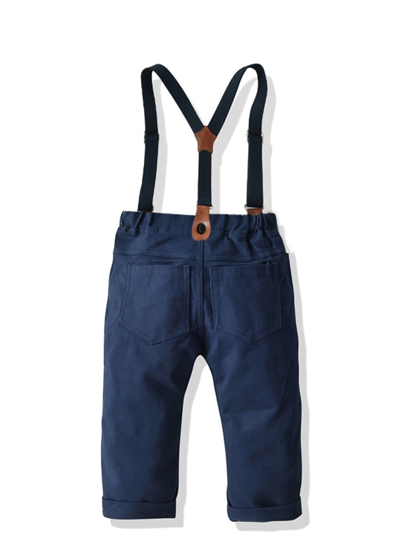 Boys Gentleman Outfit Long Sleeve Button Bowtie Shirt Top & Suspender Pants Set