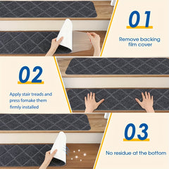 15pcs Stair Treads Carpet Non Slip Indoor Wood Stair Rugs 20 X 76 Diamond Gray