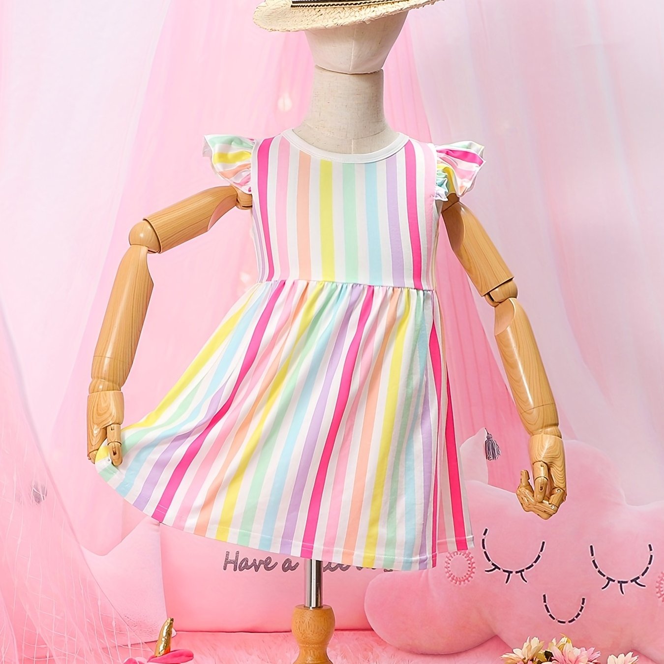 Baby Girls Striped Ruffle Trim Dress for Summer
