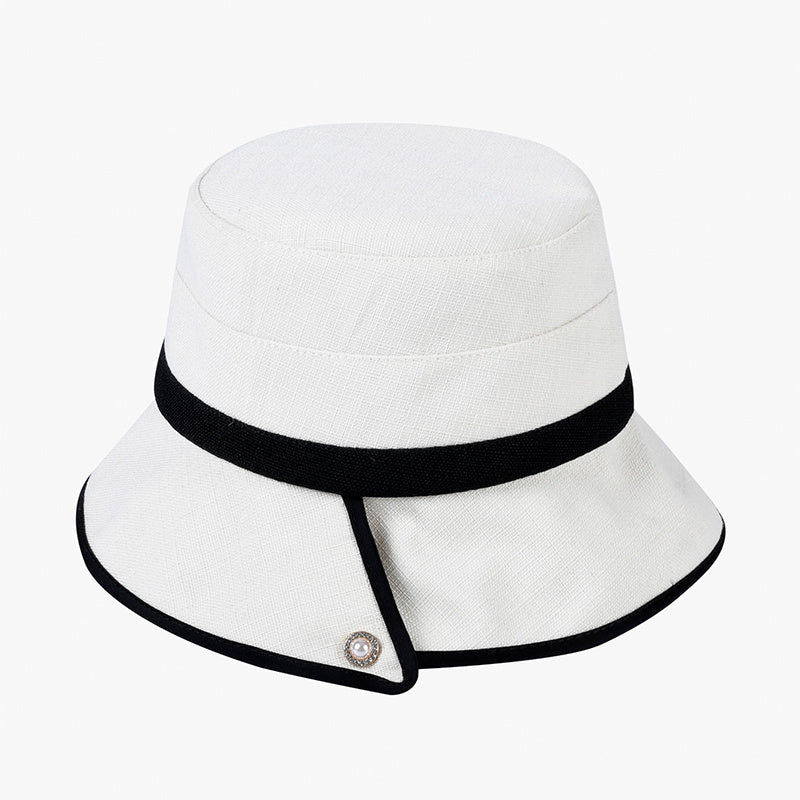 French Style Pearl Decor Edge Bucket Hat Sunscreen Beach Fisherman Cap