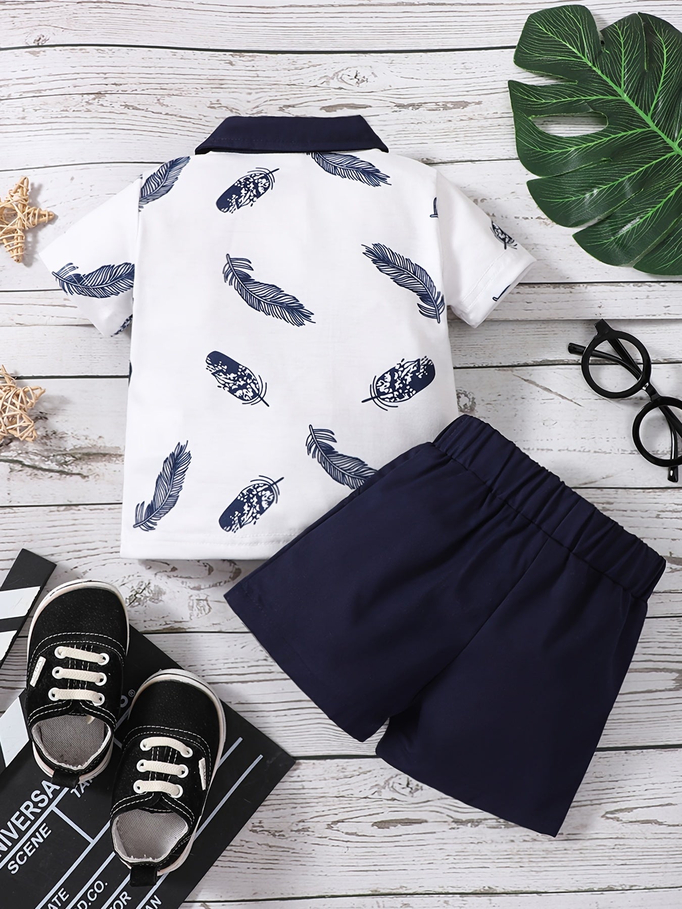 Baby Boys Leaf Print Outfit Short Sleeves Polo Shirt & Shorts