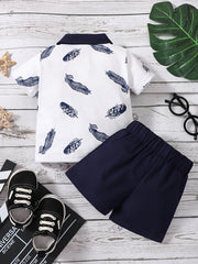 Baby Boys Leaf Print Outfit Short Sleeves Polo Shirt & Shorts