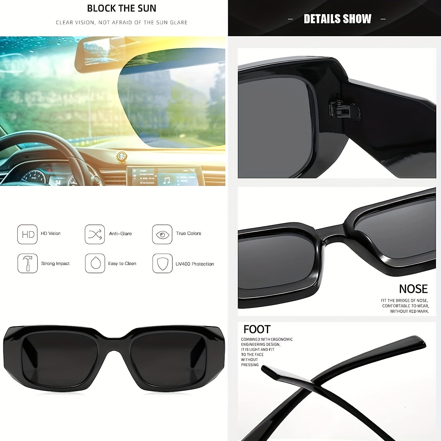 Men's Vintage Square Frame Polarized Sunglasses UV Protection