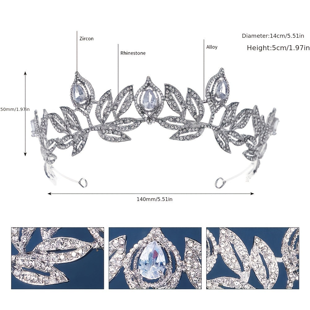 Rhinestone Baroque Crown Hairband Silver Tiara Wedding Birthday Hair Accessories