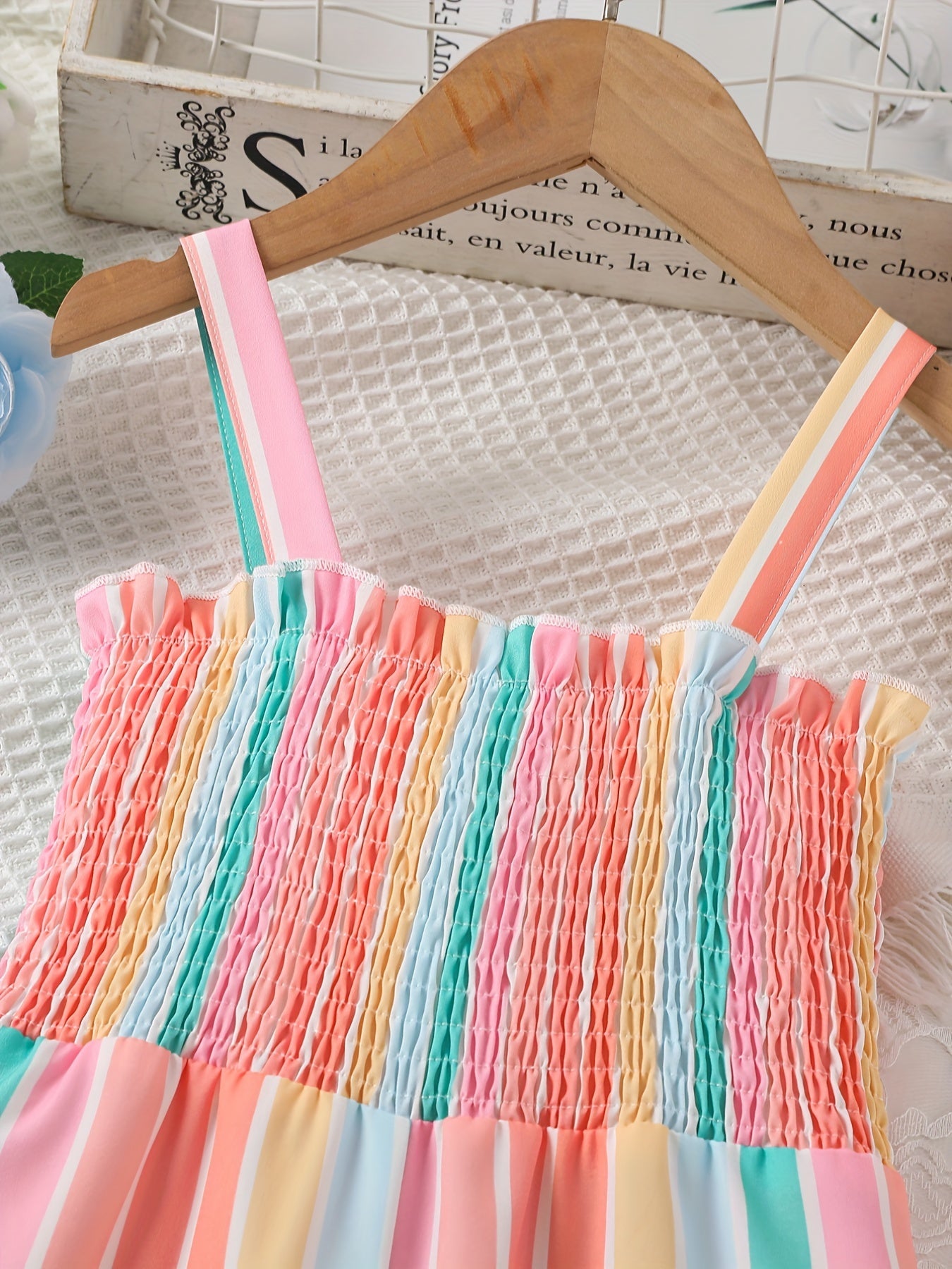 Toddler Girls Striped Frill Trim Cami Rompers Jumpsuits