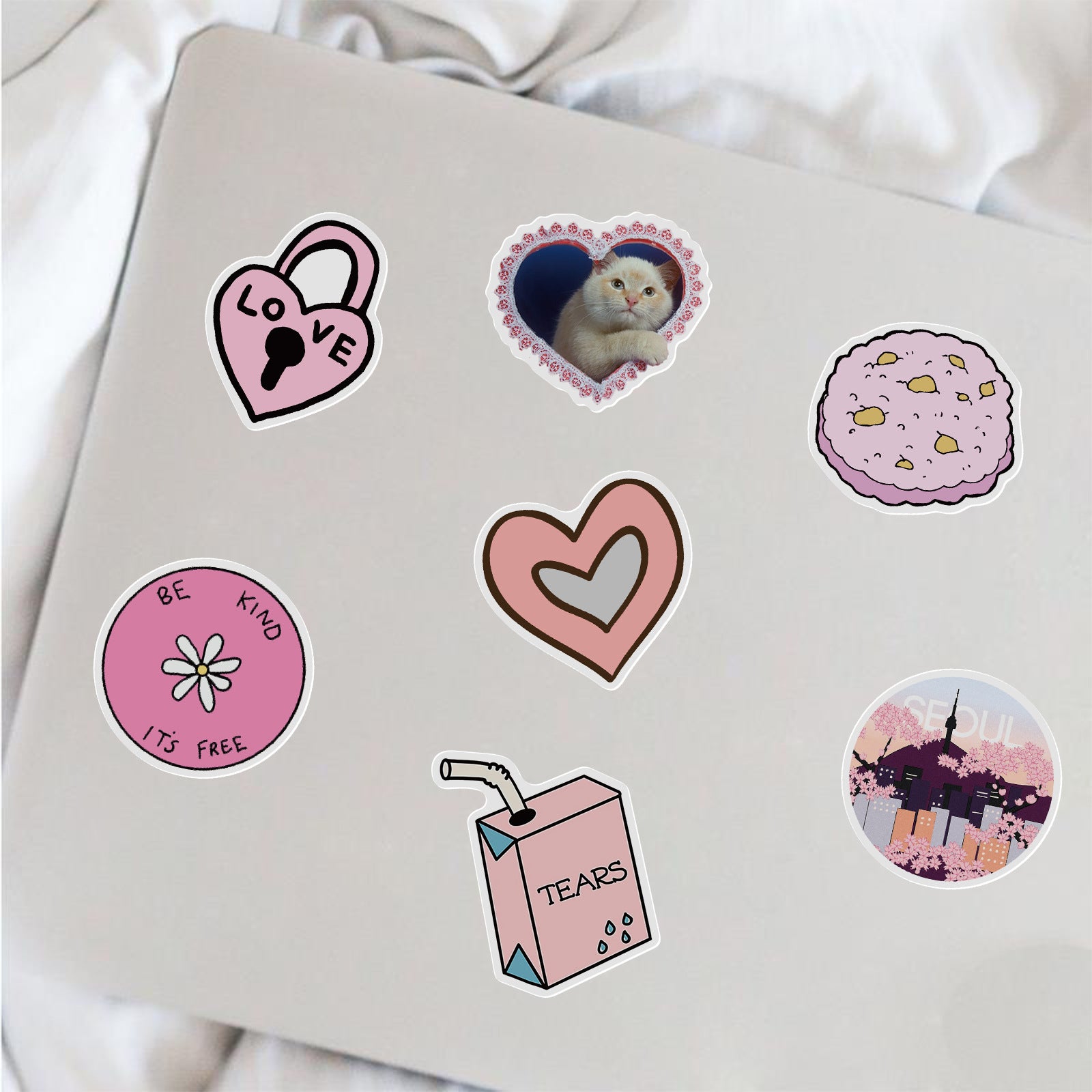 50pcs Reusable Vinyl Stickers - Cats Hearts Stars Donuts Motivational Quotes