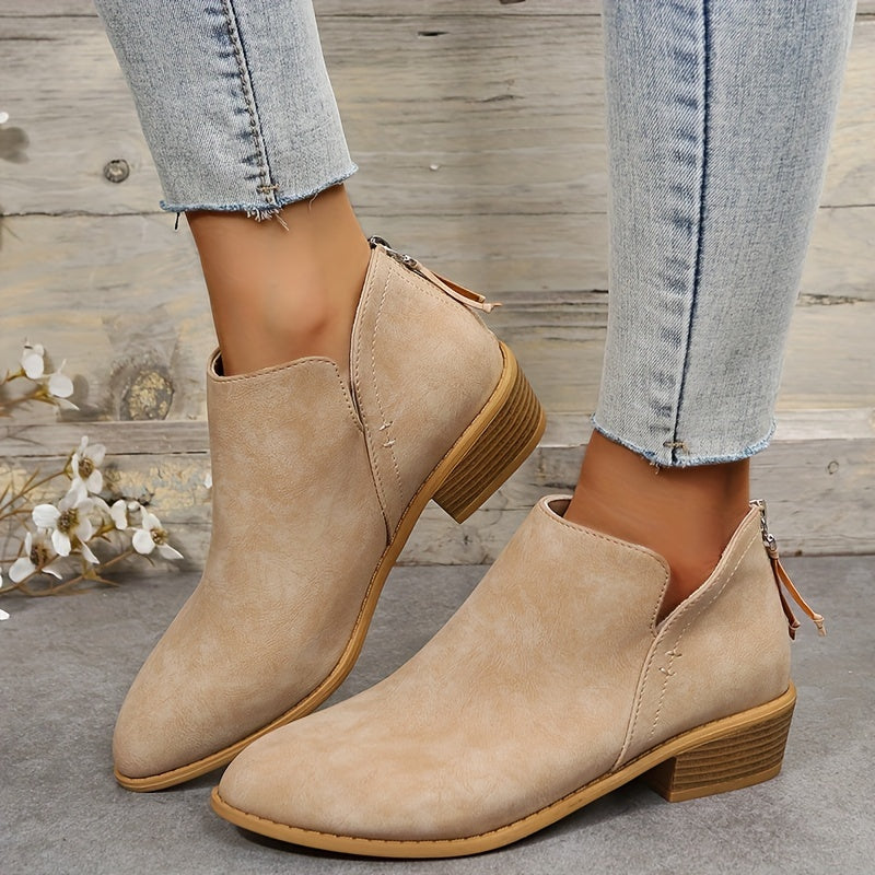 Chunky Heel Ankle Boots Zipper Retro Short Boots
