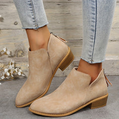 Chunky Heel Ankle Boots Zipper Retro Short Boots