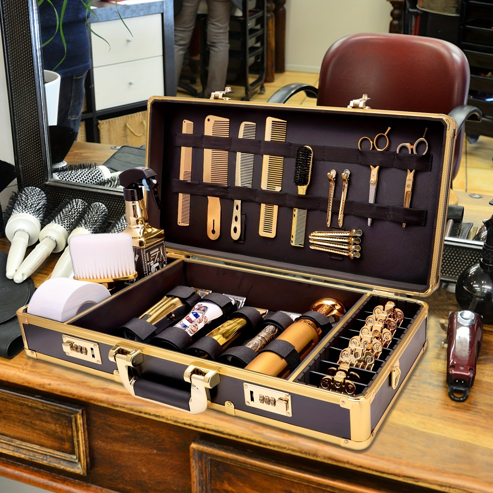 Salon Hair Cutting Kit Organizer with Password Lock