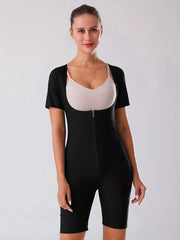 Short Sleeve Sauna Sweat Bodysuit Slim Zip Jumpsuit Women's Active
